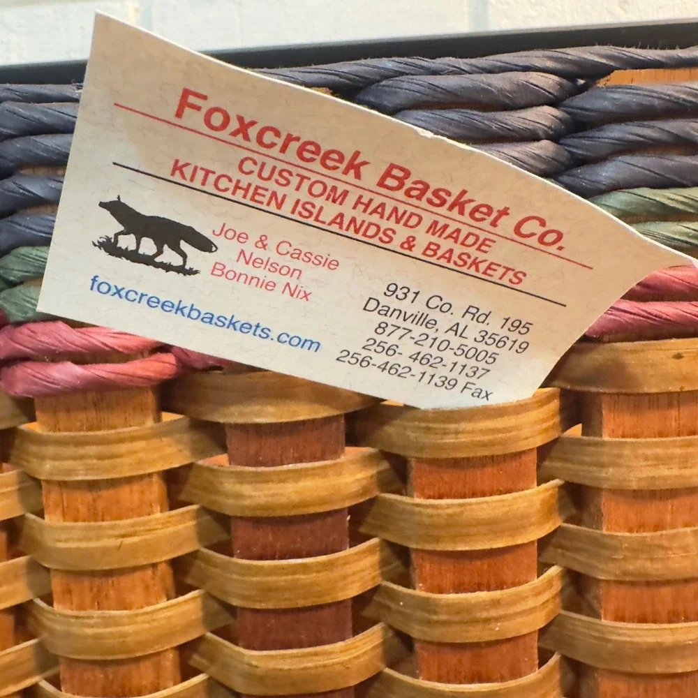 Foxcreek Basket Co Handmade  Woven Wood Divided Organizer Basket Multicolor Trim